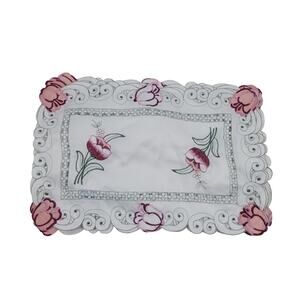 Gold Coast Pink Tulip Cutout Floral Thin Cloth Placemats Set of 8  13" x 18"